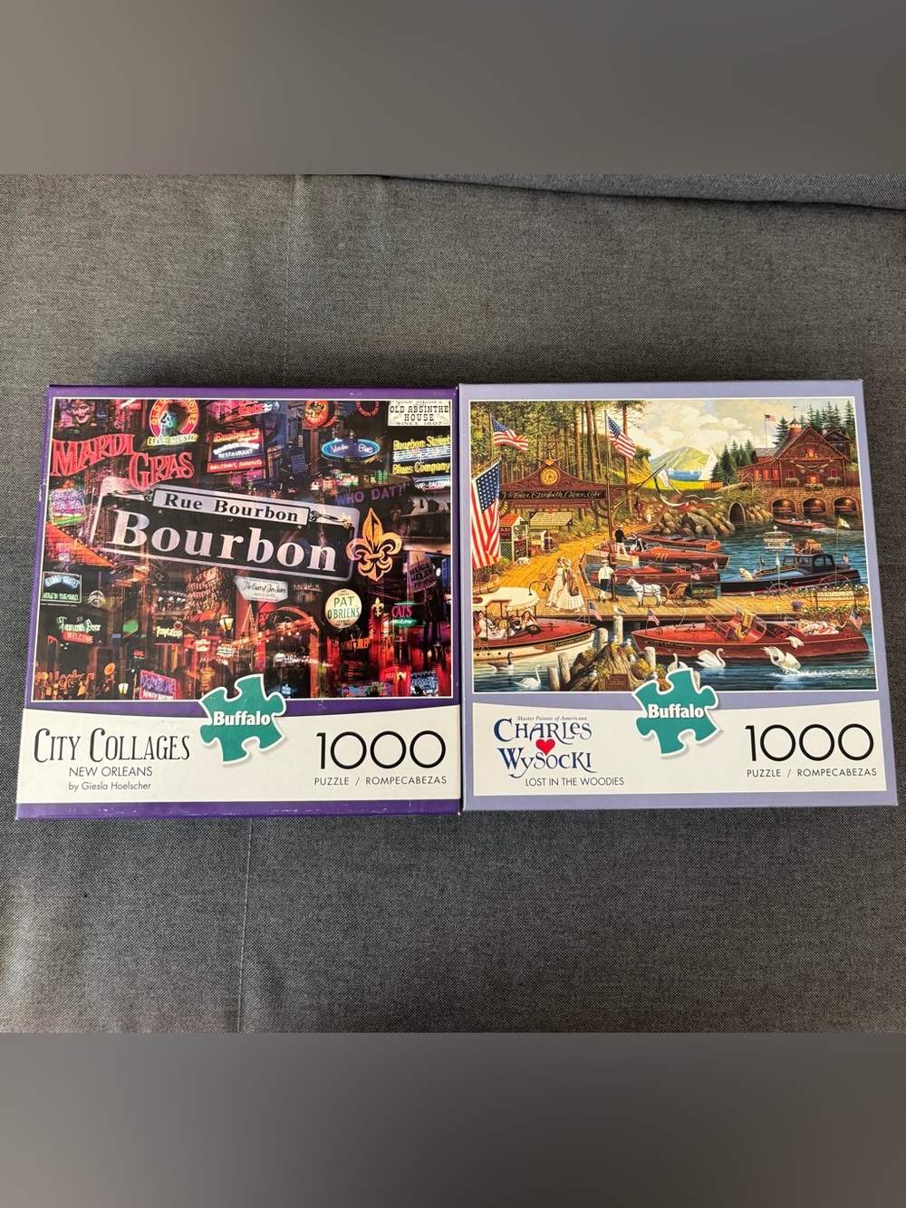 TWO PUZZLES: 1000 Piece: City Collages and Lost in the Woods